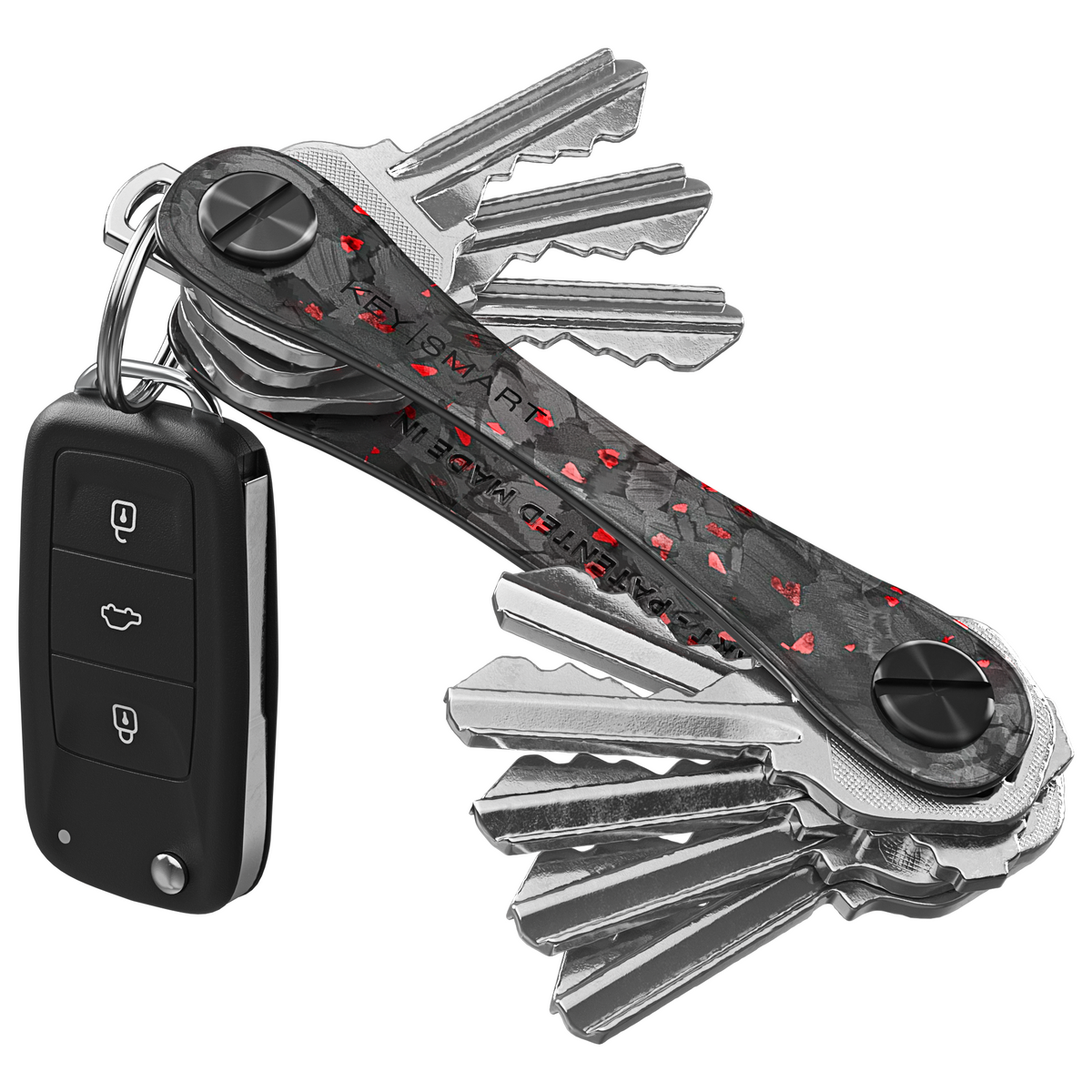 KeySmart® Red Forged Carbon  | Original Compact Key Organizer | Holds Up To 14 Keys