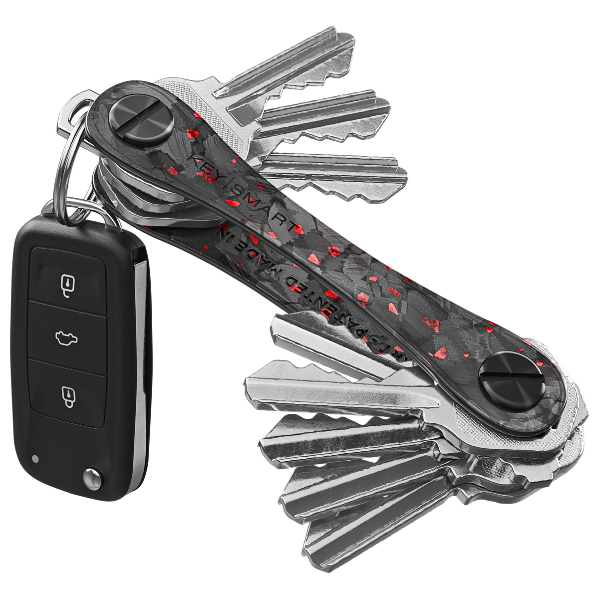 KeySmart Classic Red Forged Carbon | Original Compact Key Organizer | Holds Up To 14 Keys