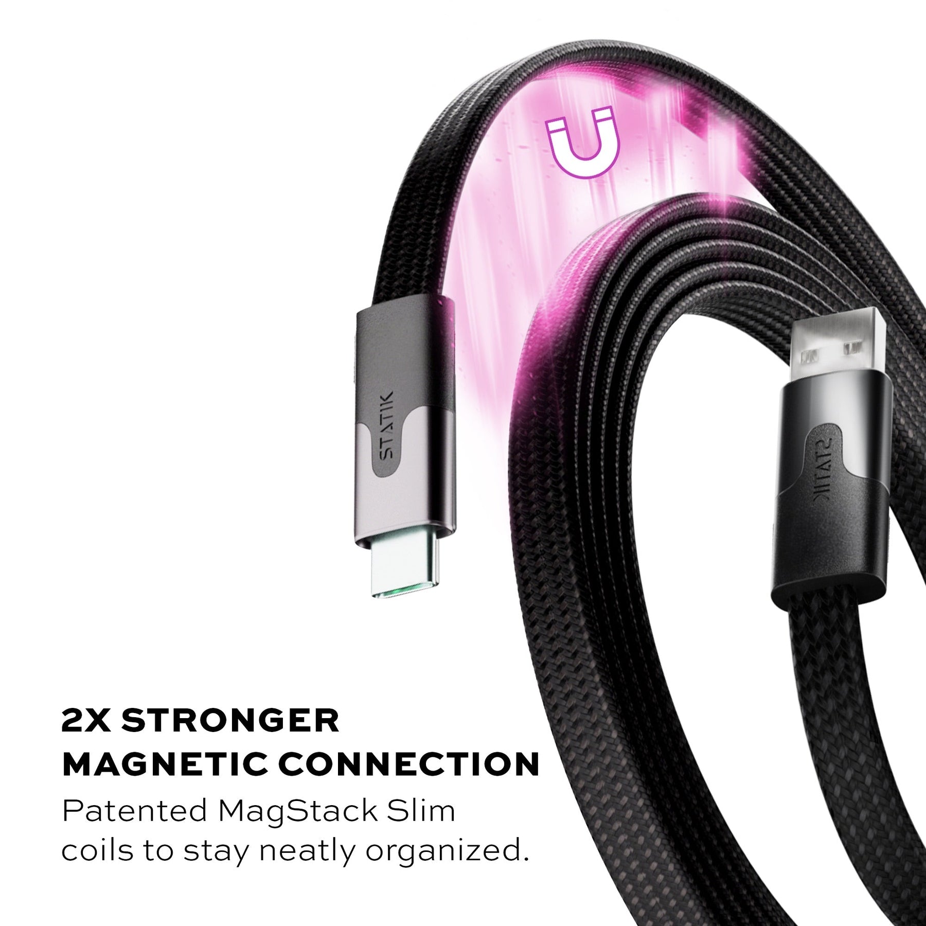 Statik® MagStack® Slim | Tangle-Free Magnetic Nylon | Charge & Data Cable
