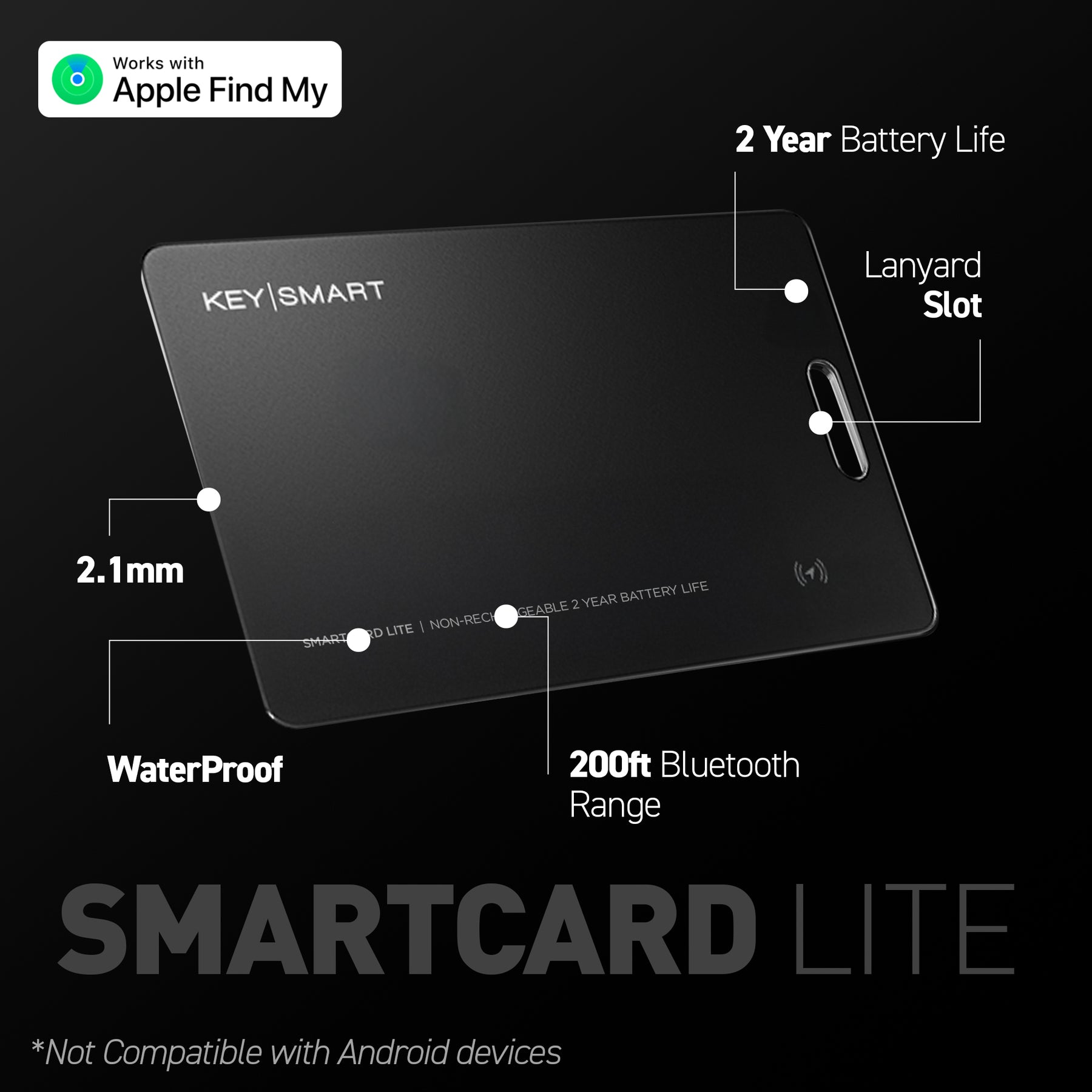 KeySmart® SmartCard Lite | Works With Apple Find My App | 2 Year Battery