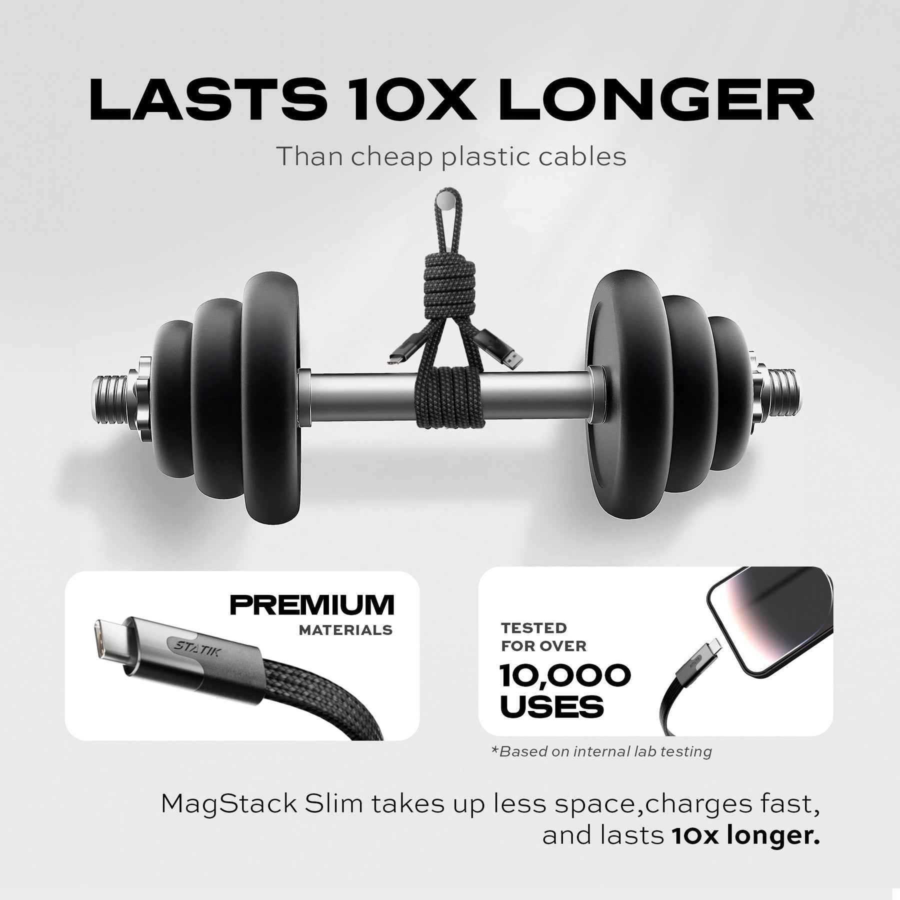Statik® MagStack® Slim | Tangle-Free Magnetic Nylon | Charge & Data Cable