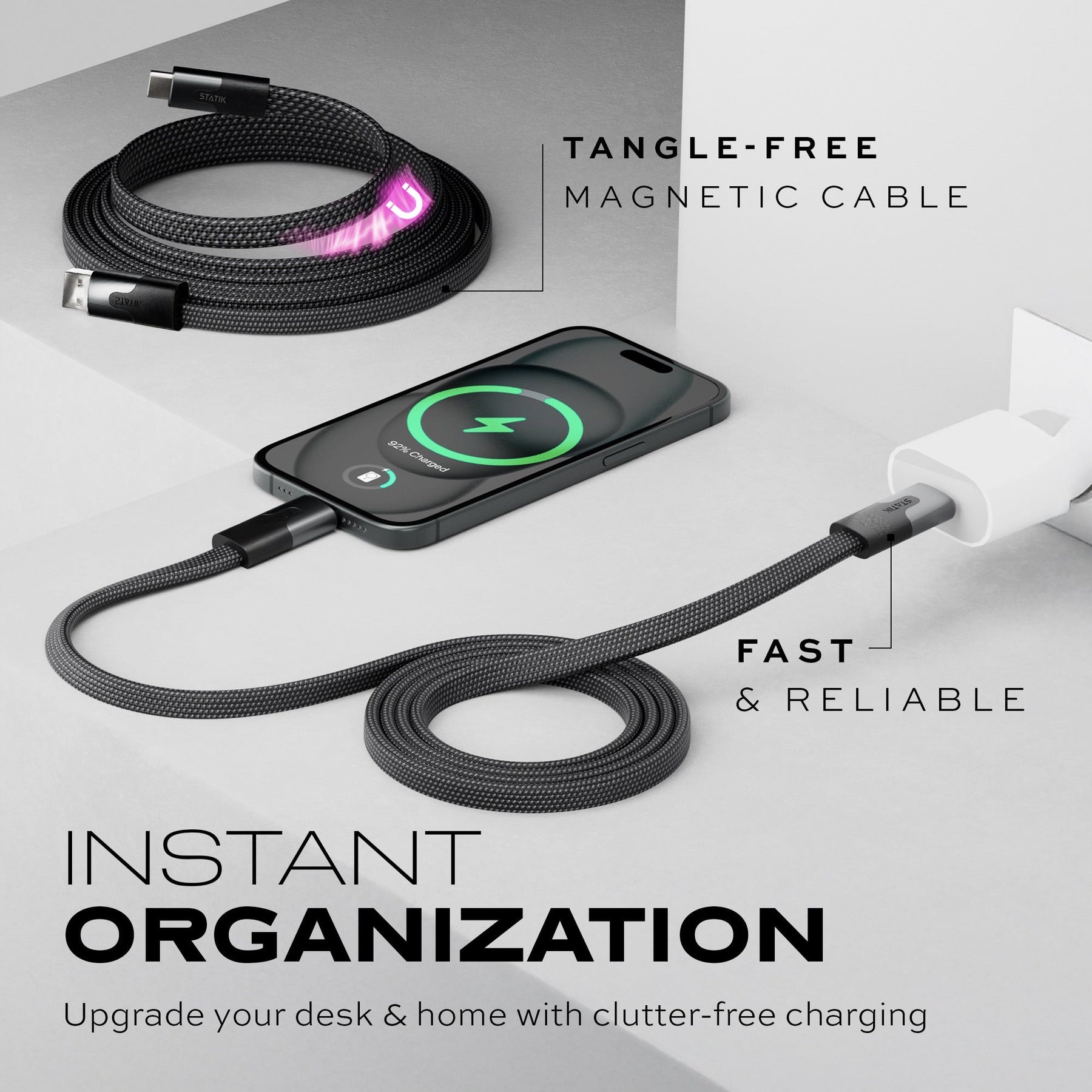 Statik® MagStack® Slim | Tangle-Free Magnetic Nylon | Charge & Data Cable