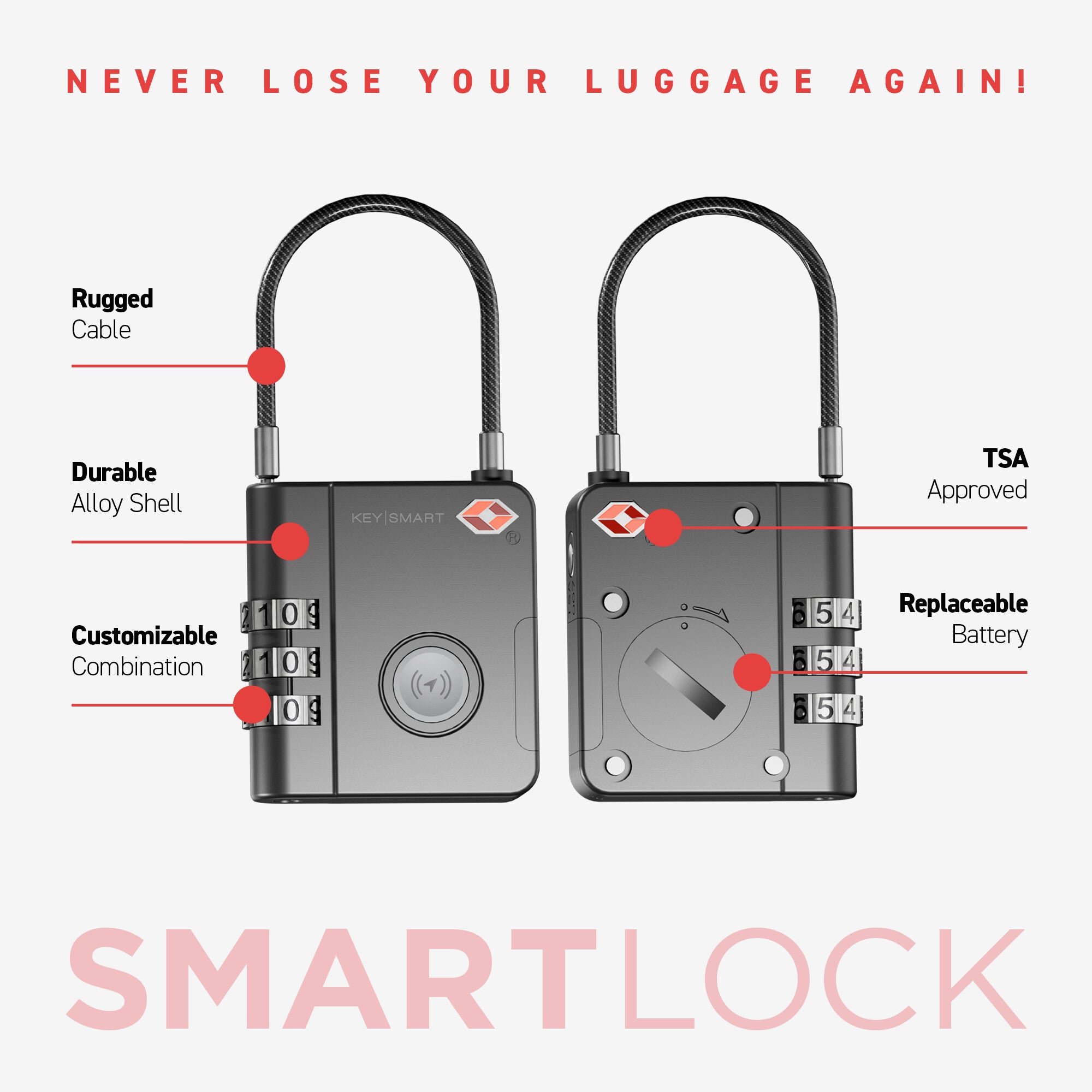 SmartLock Tracking Device | Luggage Lock | Works With Apple Find My App LP