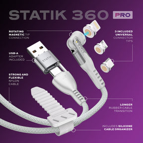 Statik® 360 Pro White | 100W Universal Charge & Data Cable | 6ft